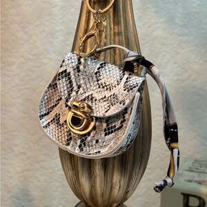 Elegant Snakeskin Mini Bag Charm / Keychain with Gold Accents NWOT